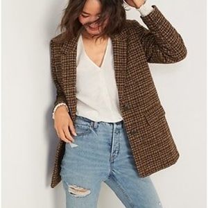 Old Navy Oversized Plaid Soft-Brushed Brown Tweed Blazer